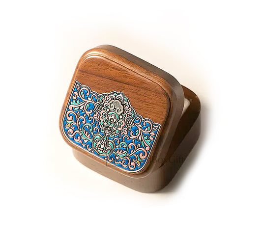 Wooden Engagement Wedding Ring Box Elegant Floral Pattern