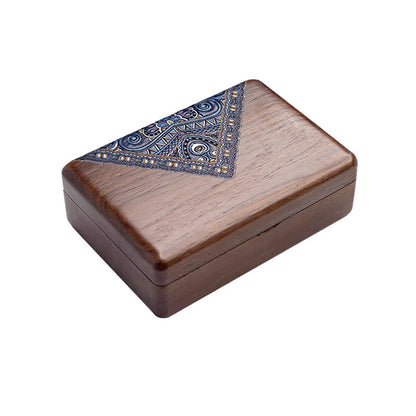 Folk Style Pattern Wooden Jewelry Box Hand Drawn With Mirror