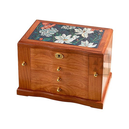 Luxury Large Wooden Jewelry Box With Drawers Handmade Flowers