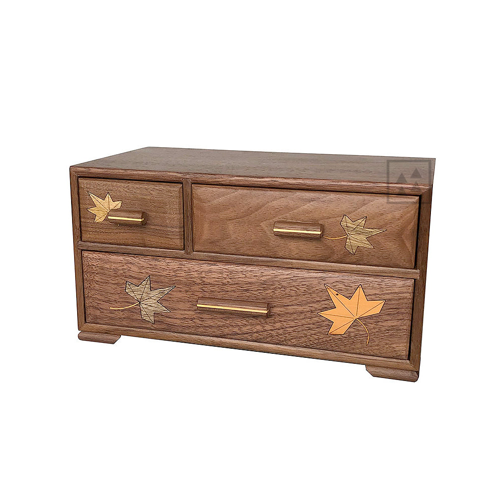 Maple Leaves Wooden Box Handcrafted Armoire Marquetry Organizer