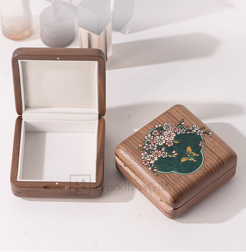 Butterfly & Flower Wooden Jewelry Box Vintage Earring Bracelet Necklace Box