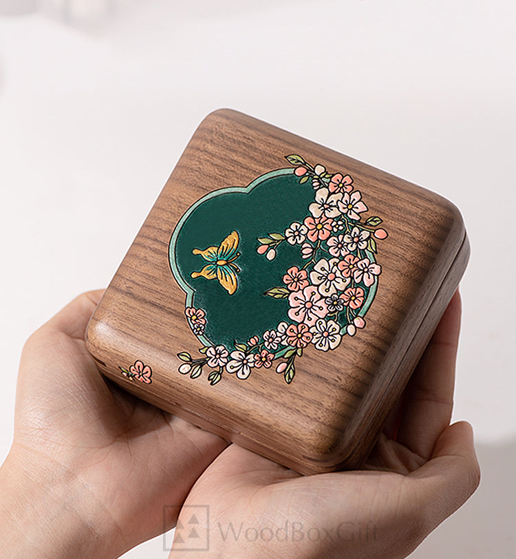 Butterfly & Flower Wooden Jewelry Box Vintage Earring Bracelet Necklace Box