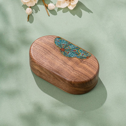 Art Pattern Wooden Jewelry Box Solid Wood Hand Painted