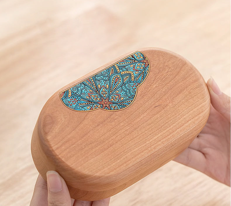 Art Pattern Wooden Jewelry Box Solid Wood Hand Painted