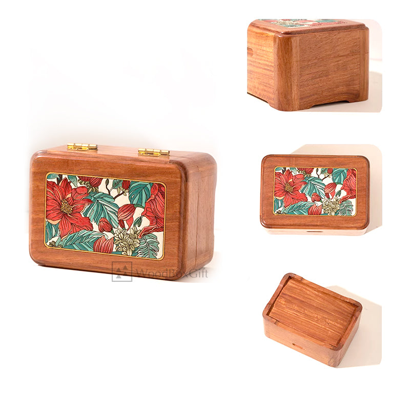 Flowers Wooden Jewelry Box Antique Style Multi partition