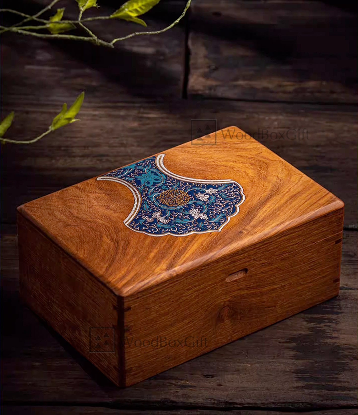 Floral Pattern Wooden Jewelry Box Folk Style Double Layer