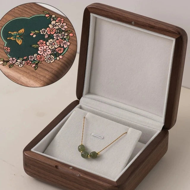 Butterfly & Flower Wooden Jewelry Box Vintage Earring Bracelet Necklace Box