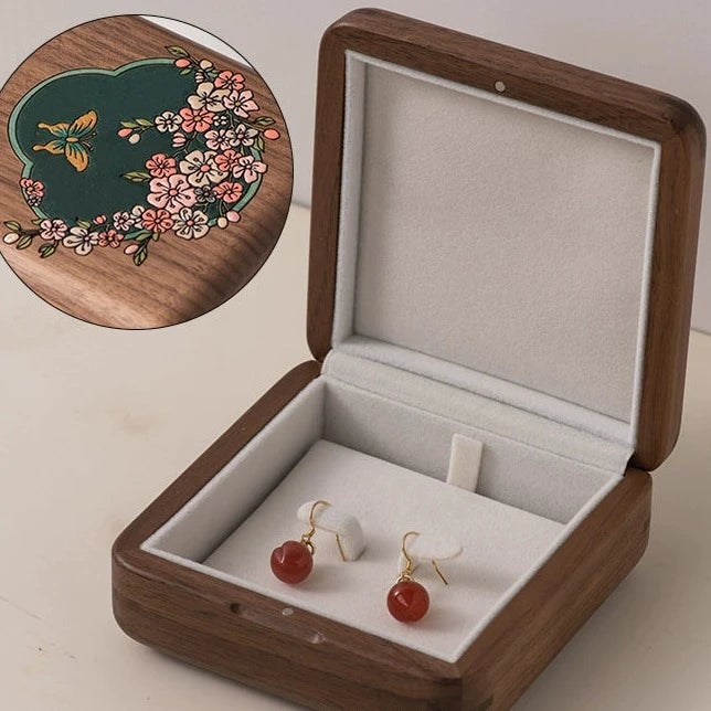 Butterfly & Flower Wooden Jewelry Box Vintage Earring Bracelet Necklace Box