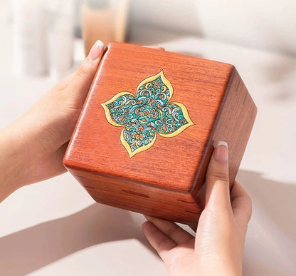 Mandala Double Layer Wooden Jewelry Box Solid Wood Hand Drawn Art Box