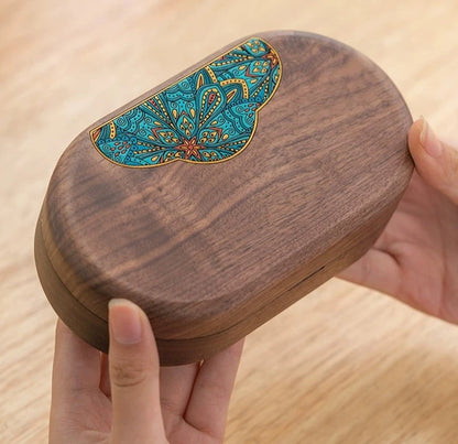 Art Pattern Wooden Jewelry Box Solid Wood Hand Painted