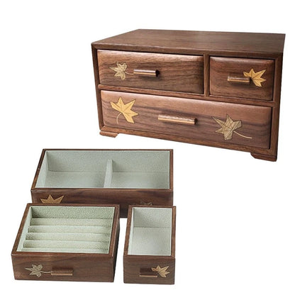 Maple Leaves Wooden Box Handcrafted Armoire Marquetry Organizer