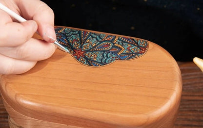 Art Pattern Wooden Jewelry Box Solid Wood Hand Painted