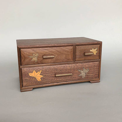 Maple Leaves Wooden Box Handcrafted Armoire Marquetry Organizer