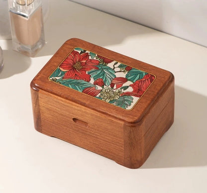 Flowers Wooden Jewelry Box Antique Style Multi partition