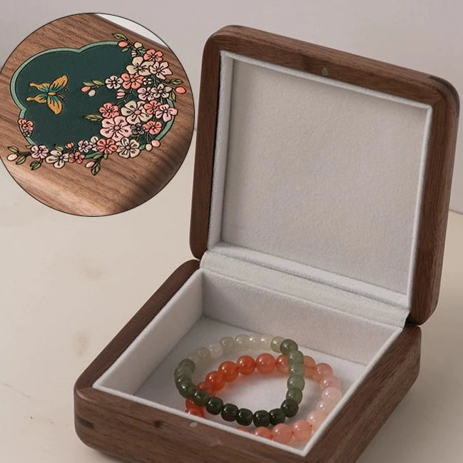 Butterfly & Flower Wooden Jewelry Box Vintage Earring Bracelet Necklace Box